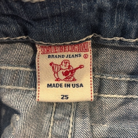 True Religion Distressed Sophie Denim Bermuda Shorts Blue Women’s Size 25 - Picture 4 of 13